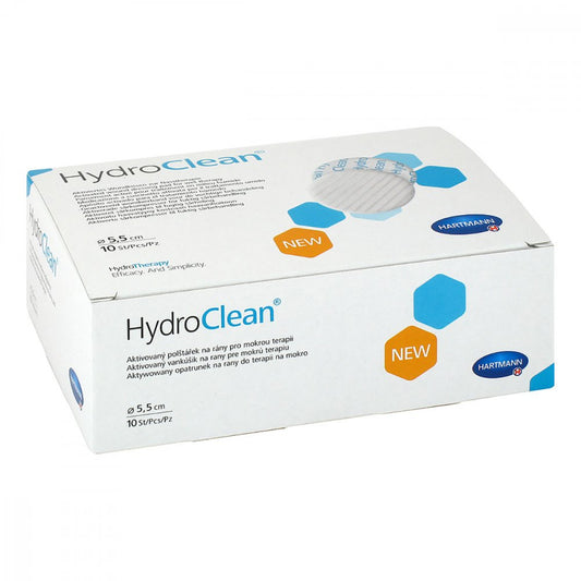 Das Produktfoto zeigt Hydroclean Kompressen 5,5 Cm Rund Steril (10 stk) PZN 00127410