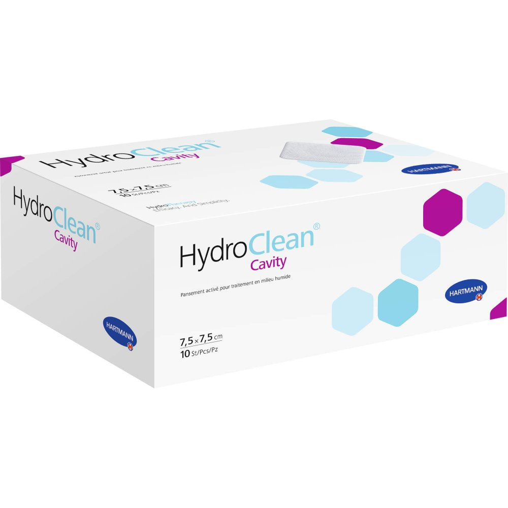 Das Produktfoto zeigt Hydroclean Cavity Kompressen 7,5x7,5 Cm Steril (10 stk) PZN 00127491