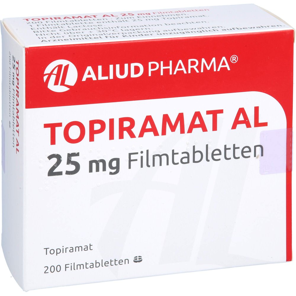 Das Produktfoto zeigt Topiramat Al 25 Mg Filmtabletten (200 stk) PZN 00133936