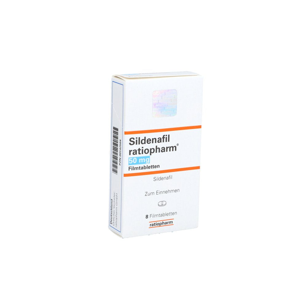 Das Produktfoto zeigt Sildenafil Ratiopharm 50 Mg Filmtabletten (8 stk) PZN 00142504