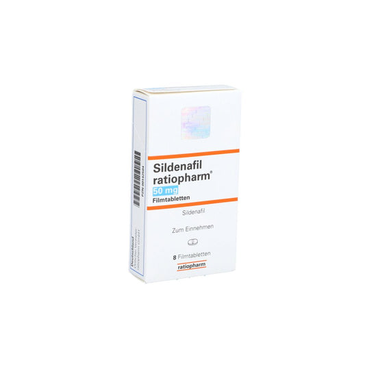Das Produktfoto zeigt Sildenafil Ratiopharm 50 Mg Filmtabletten (8 stk) PZN 00142504