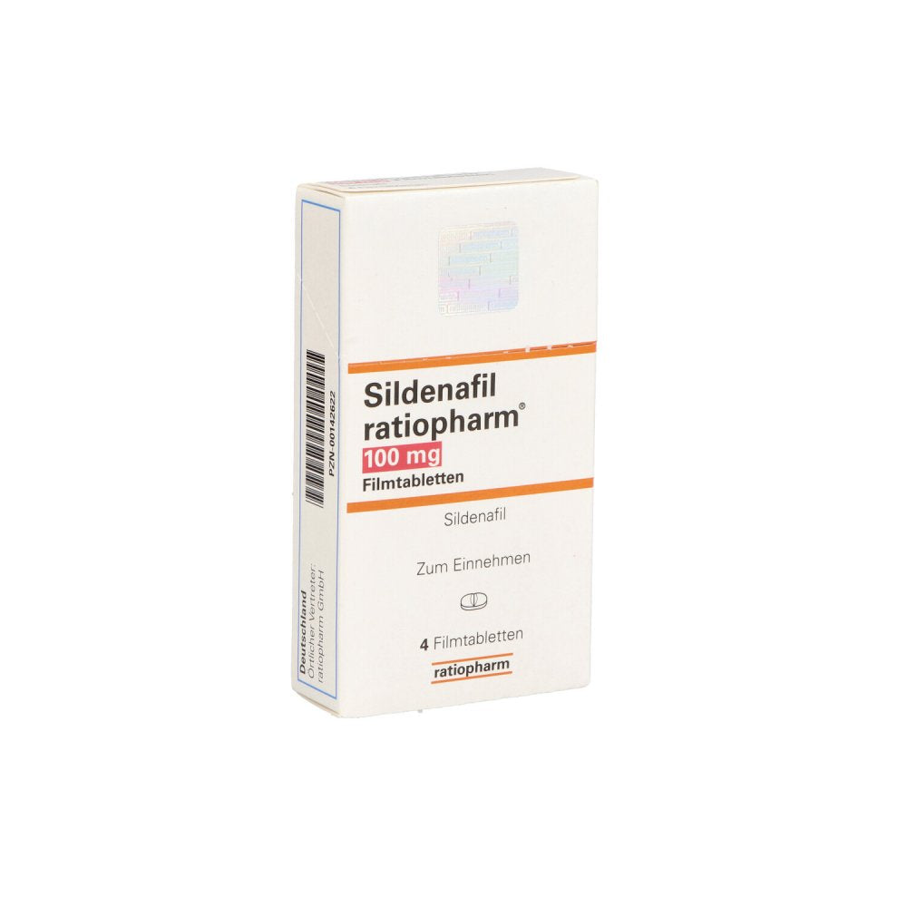 Das Produktfoto zeigt Sildenafil Ratiopharm 100 Mg Filmtabletten (4 stk) PZN 00142622