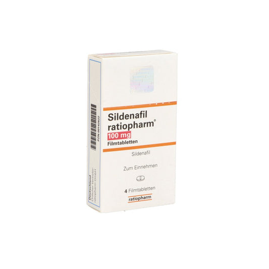 Das Produktfoto zeigt Sildenafil Ratiopharm 100 Mg Filmtabletten (4 stk) PZN 00142622