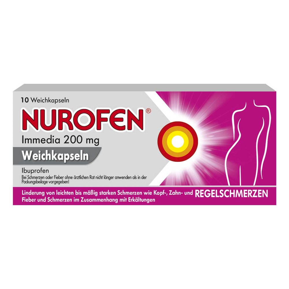 Das Produktfoto zeigt Nurofen Immedia 200 Mg Weichkapseln (10 stk) PZN 00146519