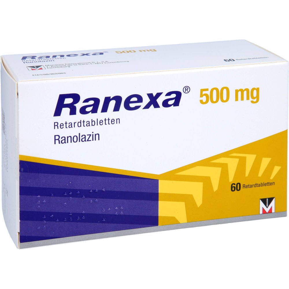Das Produktfoto zeigt Ranexa 500 Mg Retardtabletten (60 stk) PZN 00147051