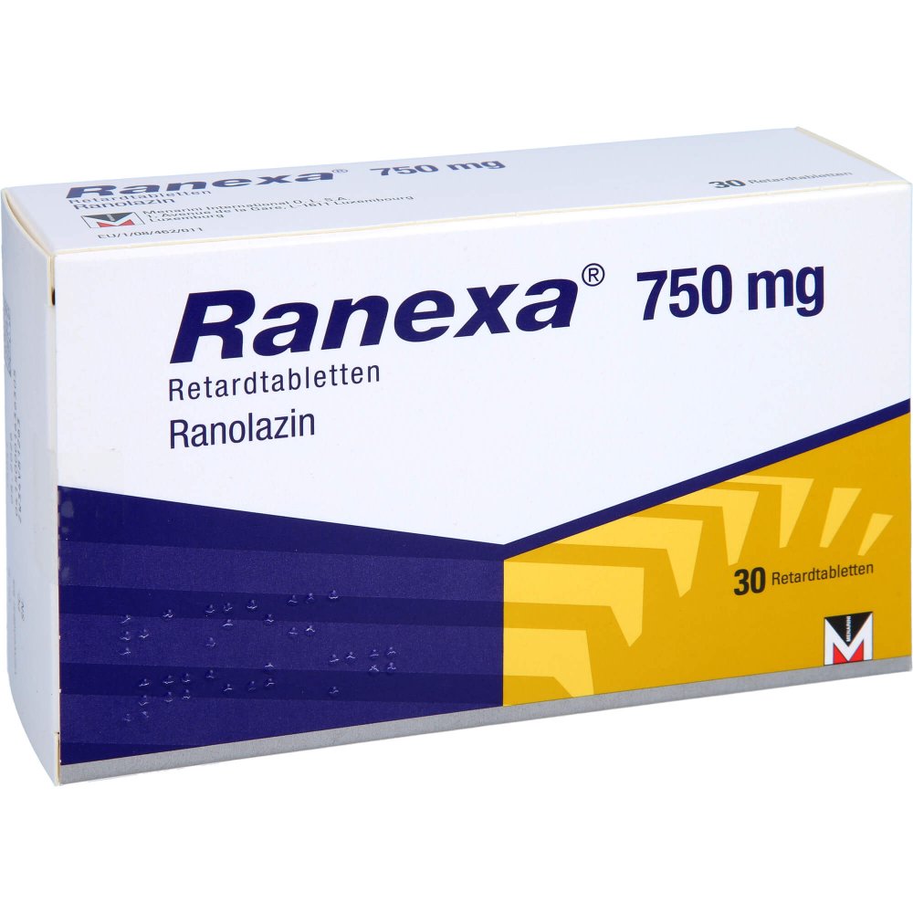 Das Produktfoto zeigt Ranexa 750 Mg Retardtabletten (30 stk) PZN 00163630