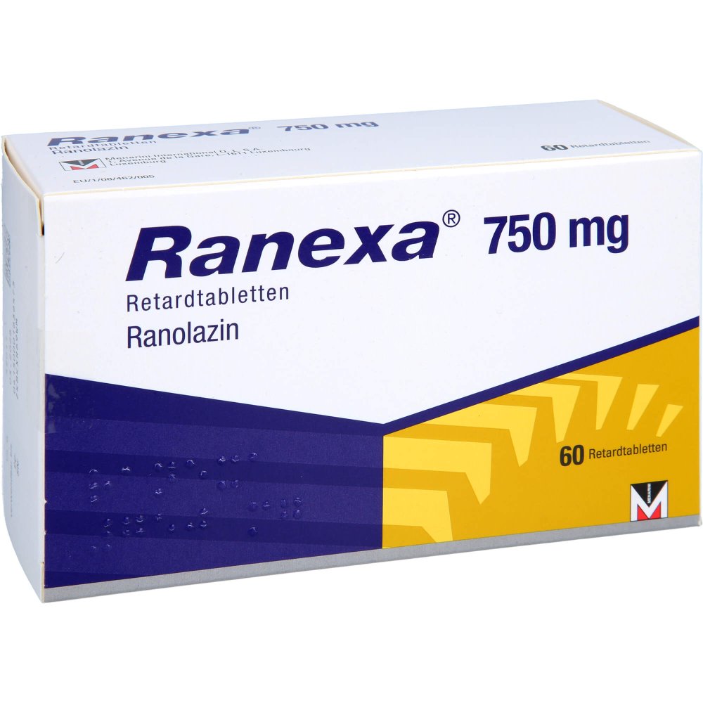 Das Produktfoto zeigt Ranexa 750 Mg Retardtabletten (60 stk) PZN 00163647