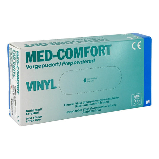Das Produktfoto zeigt Handschuhe Einmal Vinyl Mittel (100 stk) PZN 00164167