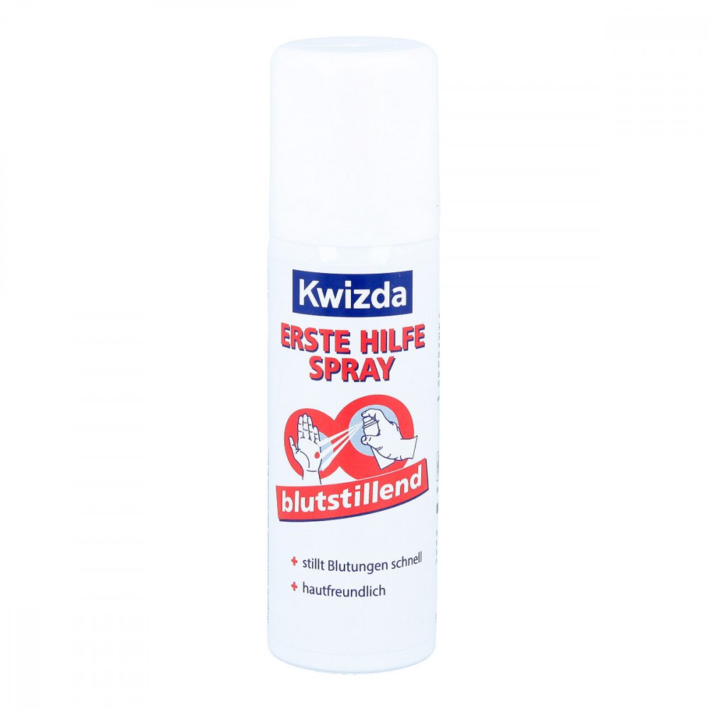 Das Produktfoto zeigt Kwizda Erste Hilfe Spray Blutstillend (40 g) PZN 00167622