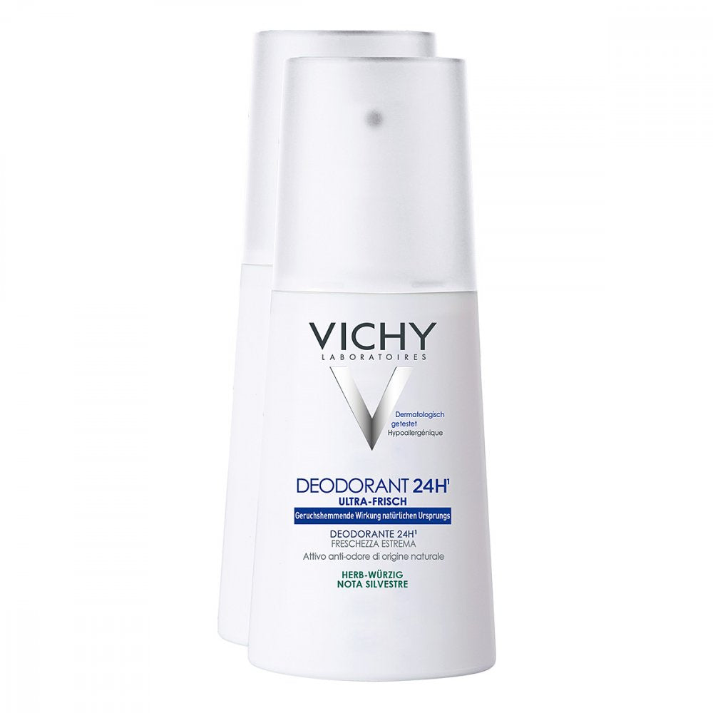 Das Produktfoto zeigt Vichy Deo Pumpzerstäuber Herb Würzig Doppelpack (2X100 ml) PZN 00170794