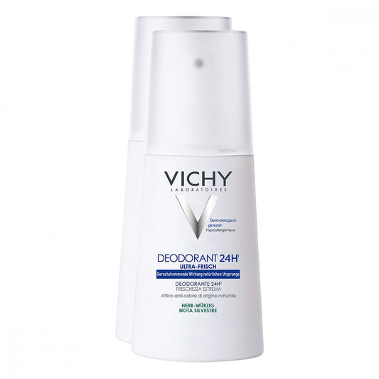 Das Produktfoto zeigt Vichy Deo Pumpzerstäuber Herb Würzig Doppelpack (2X100 ml) PZN 00170794