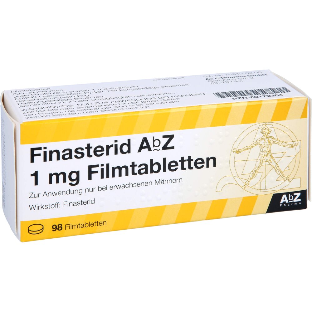 Das Produktfoto zeigt Finasterid Abz 1 Mg Filmtabletten (98 stk) PZN 00172304