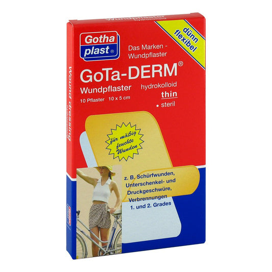 Das Produktfoto zeigt Gota-Derm Thin Hydrokoll.Wundpfl.Steril 5x10 Cm (10 stk) PZN 00176360