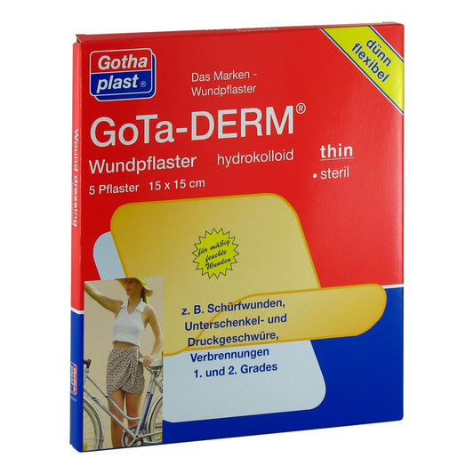Das Produktfoto zeigt Gota-Derm Thin Hydrokoll.Wundpfl.Steril 15x15 Cm (5 stk) PZN 00176383