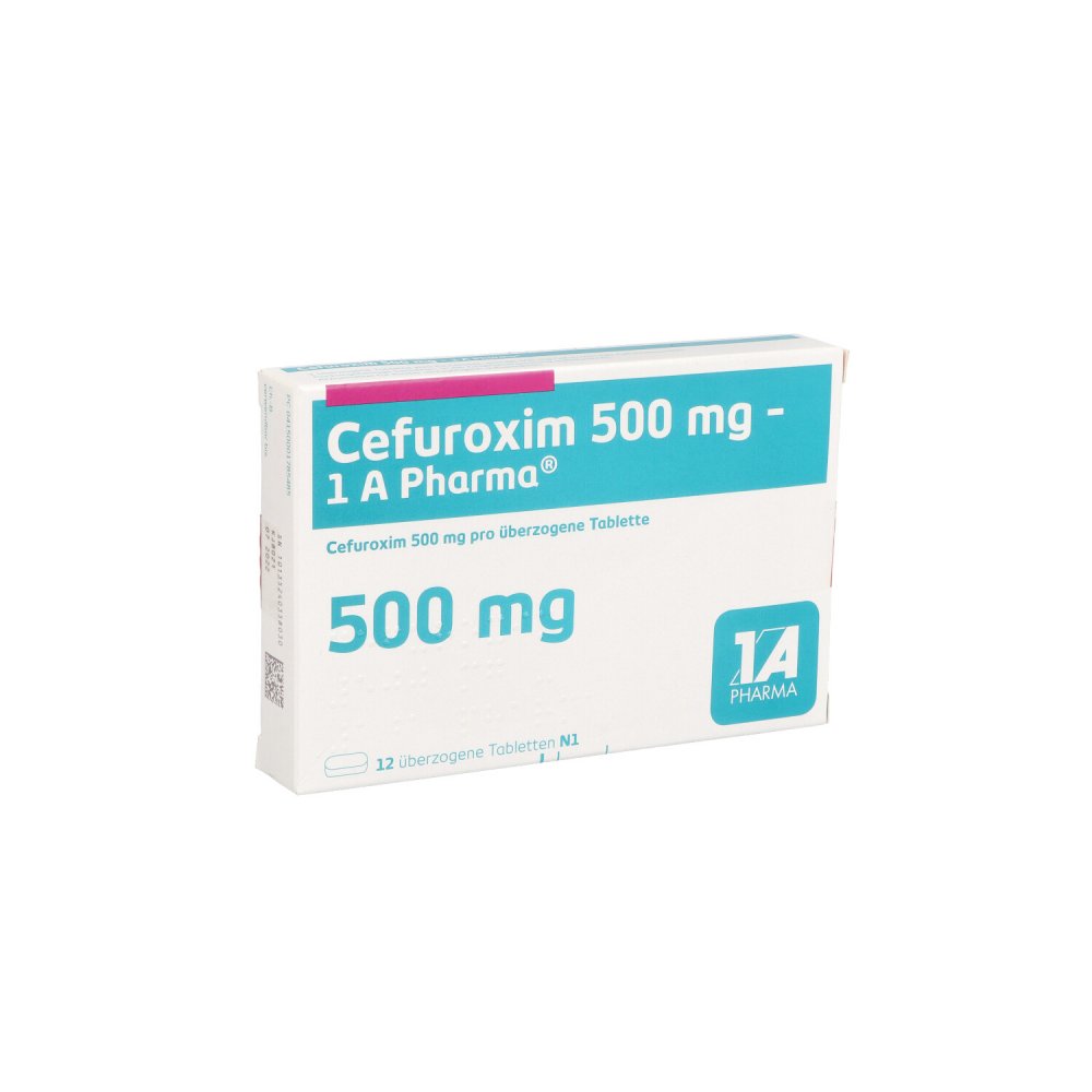 Das Produktfoto zeigt Cefuroxim 500 Mg-1a Pharma Überzogene Tabletten (12 stk) PZN 00178548