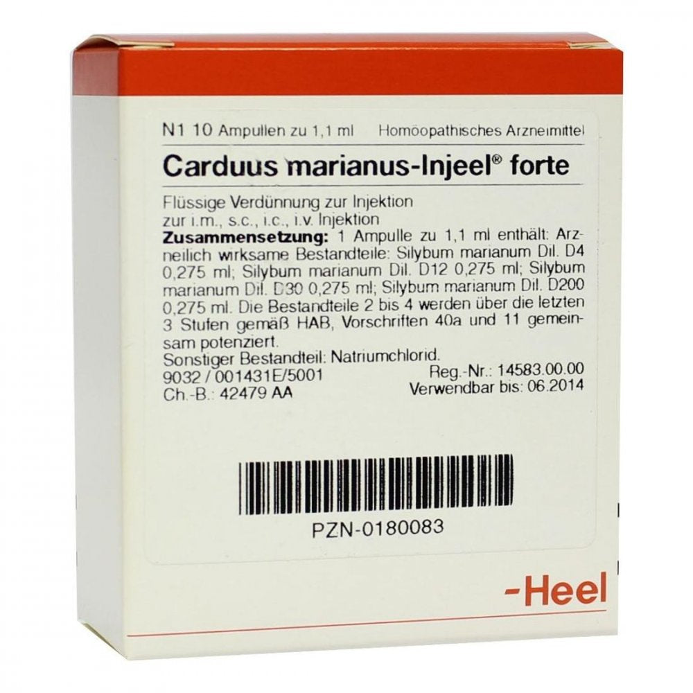 Das Produktfoto zeigt Carduus Marianus Injeel Forte Ampullen (10 stk) PZN 00180083