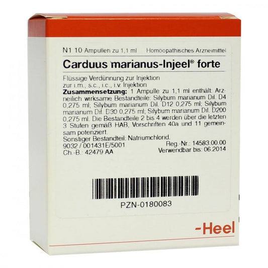 Das Produktfoto zeigt Carduus Marianus Injeel Forte Ampullen (10 stk) PZN 00180083