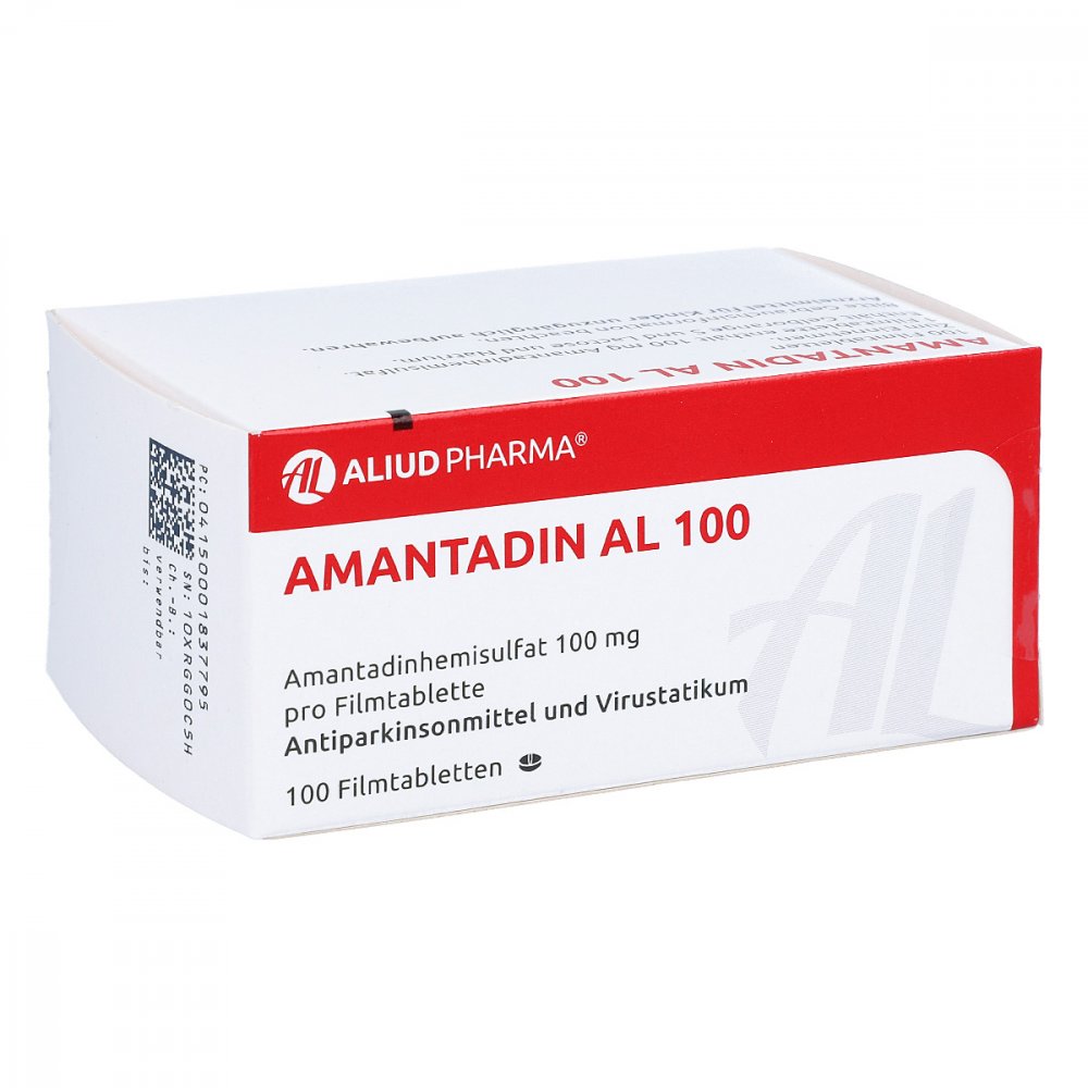 Das Produktfoto zeigt Amantadin Al 100 Filmtabletten (100 stk) PZN 00183779