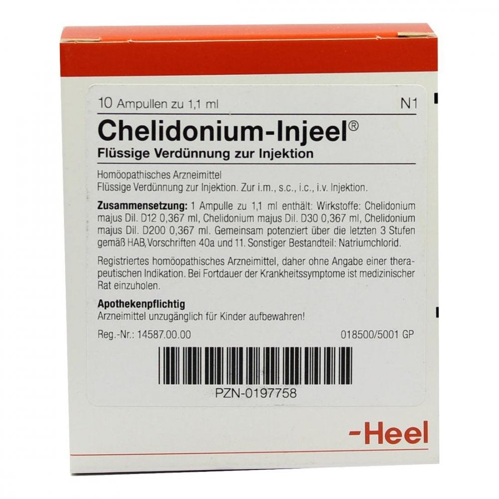 Das Produktfoto zeigt Chelidonium Injeel Ampullen (10 stk) PZN 00197758