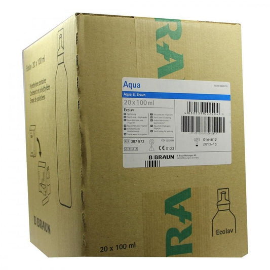 Das Produktfoto zeigt Aqua B.Braun Spüllösung Ecolav (20X100 ml) PZN 00202608