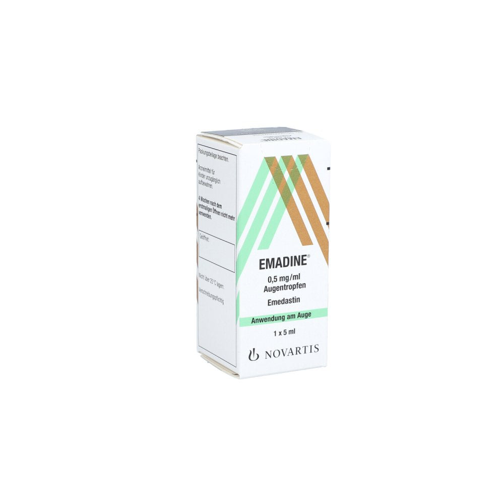 Das Produktfoto zeigt Emadine Augentropfen (5 ml) PZN 00202703