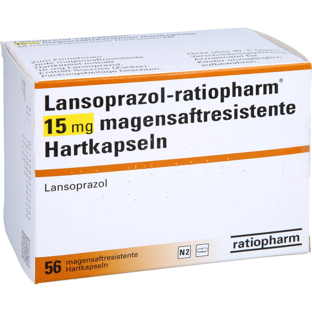 Das Produktfoto zeigt Lansoprazol-Ratiopharm 15 Mg Magensaftres.Hartkap. (56 stk) PZN 00217426