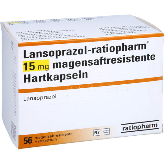 Das Produktfoto zeigt Lansoprazol-Ratiopharm 15 Mg Magensaftres.Hartkap. (56 stk) PZN 00217426