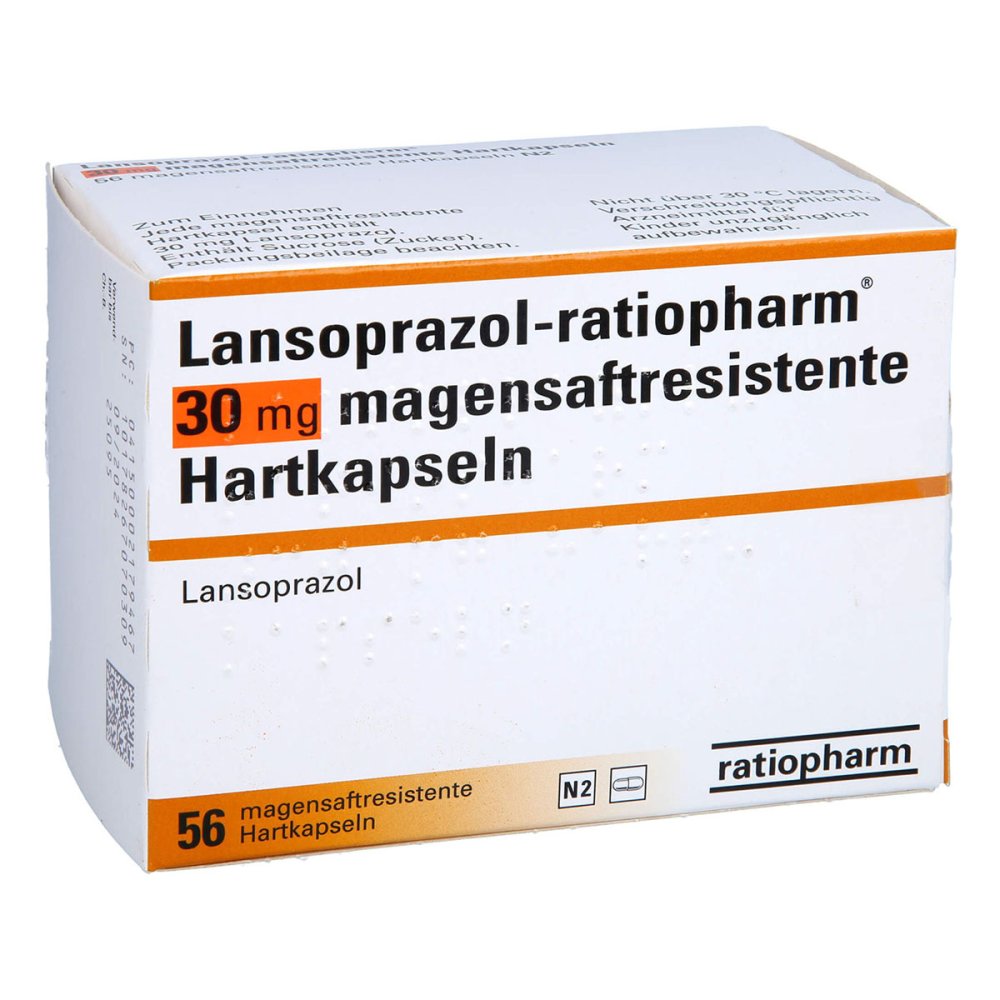 Das Produktfoto zeigt Lansoprazol-Ratiopharm 30 Mg Magensaftres.Hartkap. (56 stk) PZN 00217946