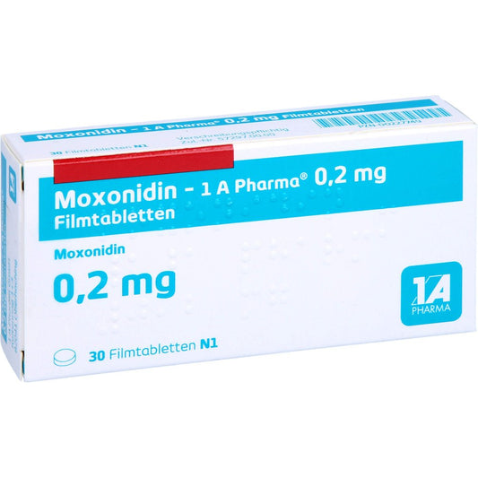 Das Produktfoto zeigt Moxonidin-1a Pharma 0,2 Mg Filmtabletten (30 stk) PZN 00227749