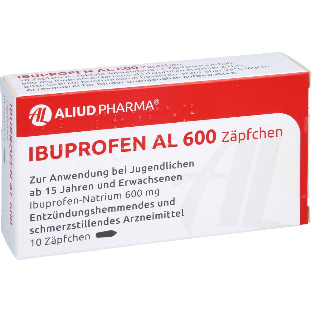 Das Produktfoto zeigt Ibuprofen Al 600 Zäpfchen (10 stk) PZN 00227778