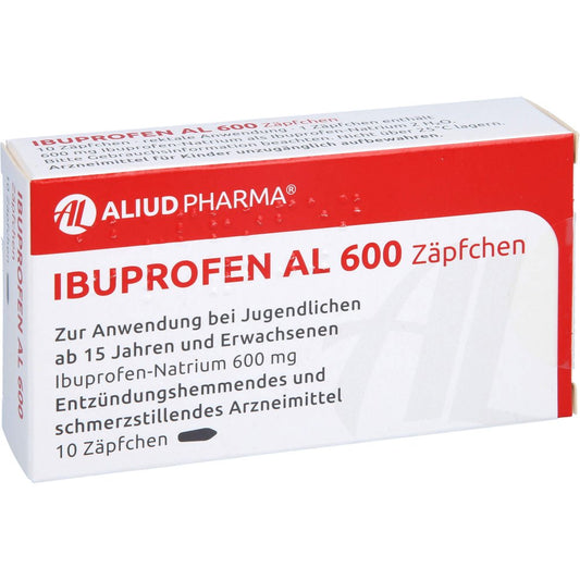 Das Produktfoto zeigt Ibuprofen Al 600 Zäpfchen (10 stk) PZN 00227778