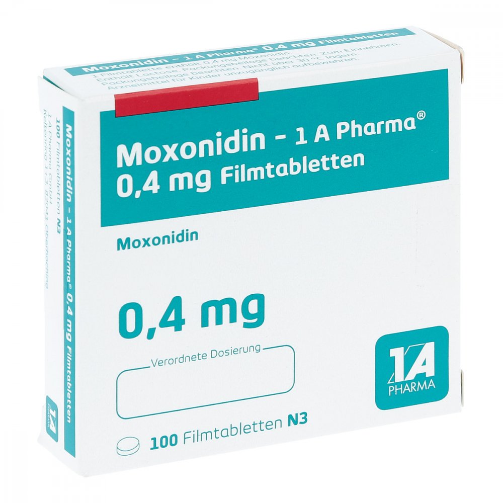 Das Produktfoto zeigt Moxonidin-1a Pharma 0,4 Mg Filmtabletten (100 stk) PZN 00228915