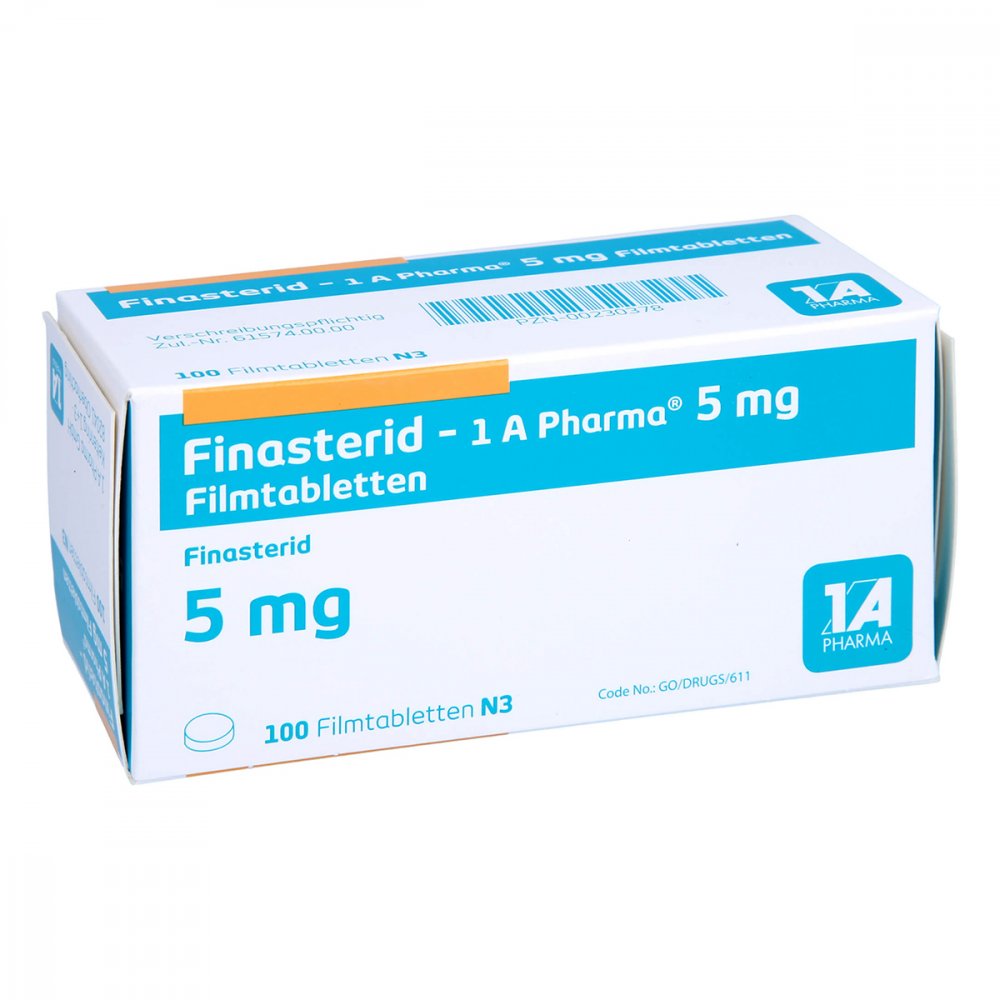Das Produktfoto zeigt Finasterid-1a Pharma 5 Mg Filmtabletten (100 stk) PZN 00230378