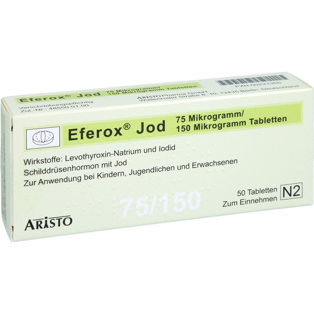 Das Produktfoto zeigt Eferox Jod 75 Μg/150 Μg Tabletten (50 stk) PZN 00231366