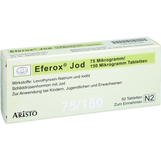 Das Produktfoto zeigt Eferox Jod 75 Μg/150 Μg Tabletten (50 stk) PZN 00231366