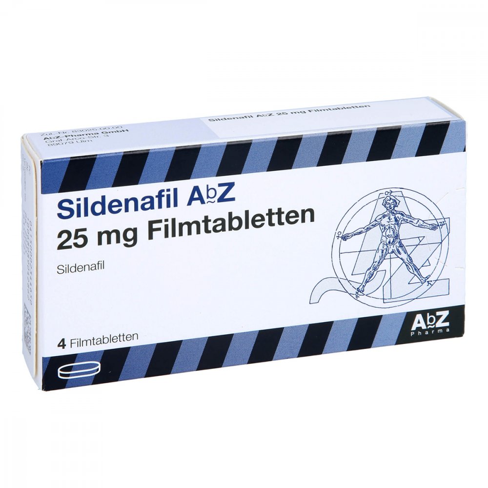 Das Produktfoto zeigt Sildenafil Abz 25 Mg Filmtabletten (4 stk) PZN 00234465