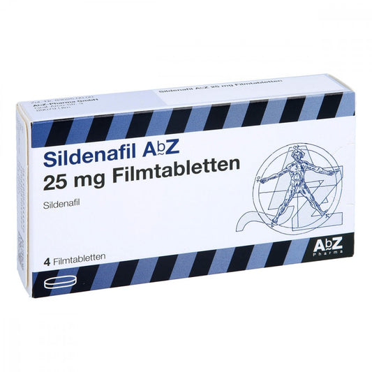 Das Produktfoto zeigt Sildenafil Abz 25 Mg Filmtabletten (4 stk) PZN 00234465