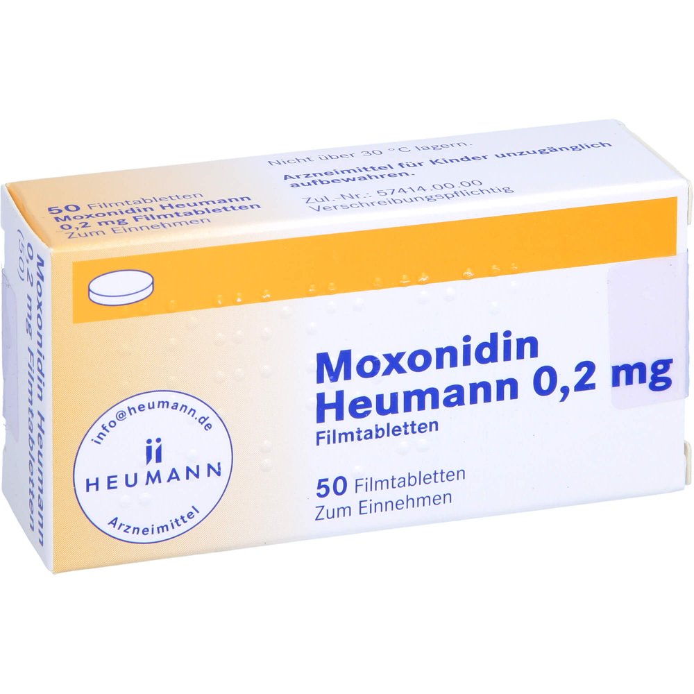 Das Produktfoto zeigt Moxonidin Heumann 0,2 Mg Filmtabletten (50 stk) PZN 00237943