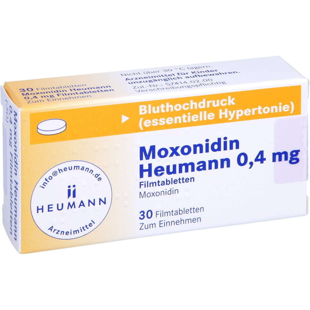 Das Produktfoto zeigt Moxonidin Heumann 0,4 Mg Filmtabletten (30 stk) PZN 00239209