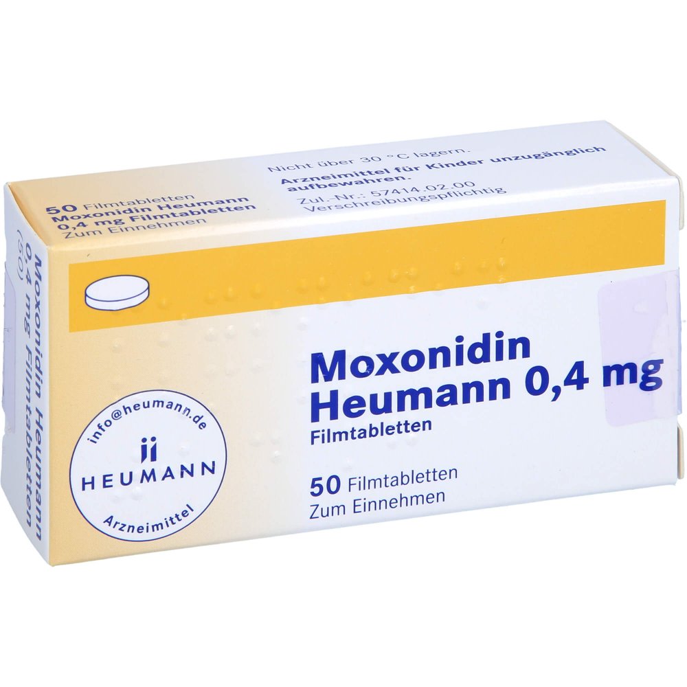 Das Produktfoto zeigt Moxonidin Heumann 0,4 Mg Filmtabletten (50 stk) PZN 00239273