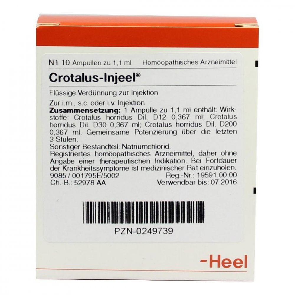 Das Produktfoto zeigt Crotalus Injeel Ampullen (10 stk) PZN 00249739
