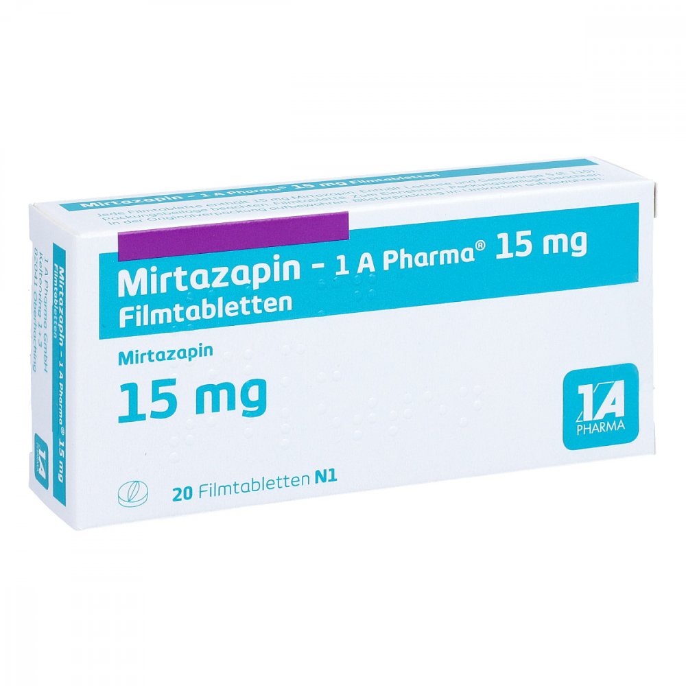 Das Produktfoto zeigt Mirtazapin-1a Pharma 15 Mg Filmtabletten (20 stk) PZN 00250487