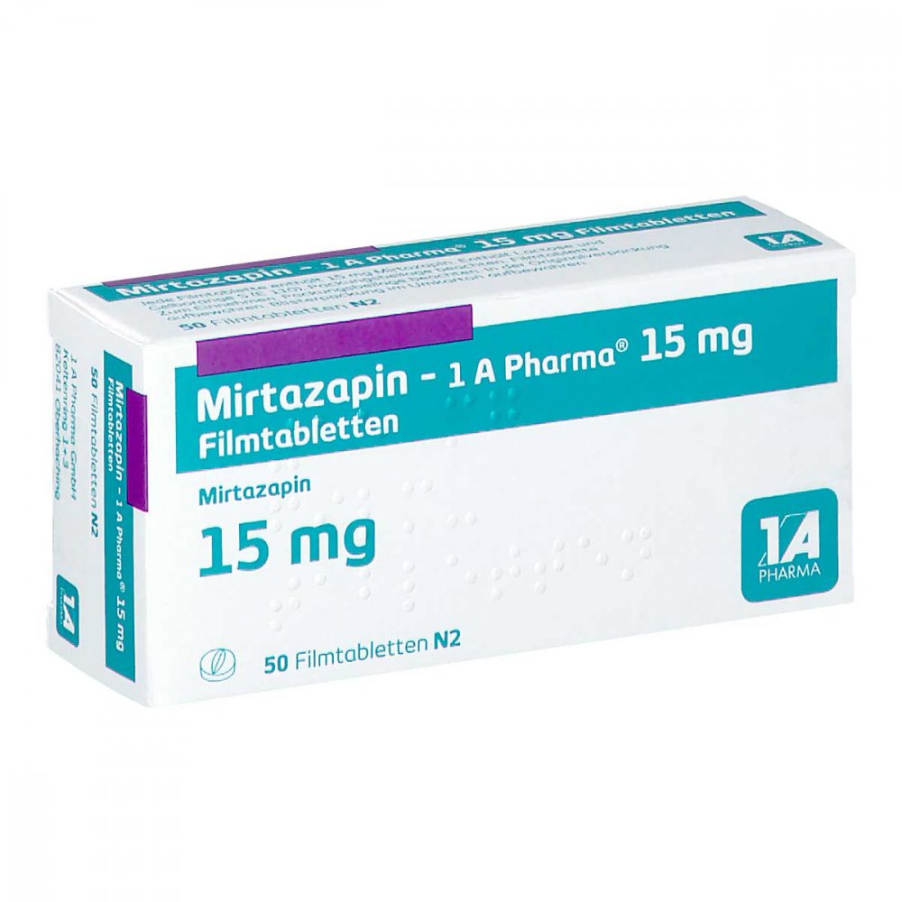 Das Produktfoto zeigt Mirtazapin-1a Pharma 15 Mg Filmtabletten (50 stk) PZN 00250642
