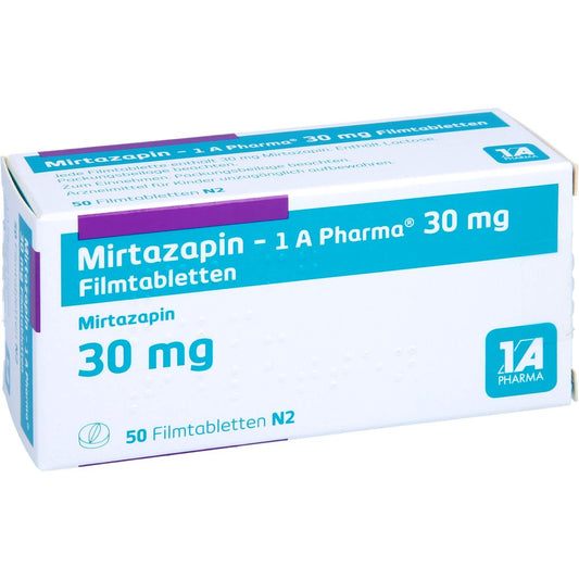 Das Produktfoto zeigt Mirtazapin-1a Pharma 30 Mg Filmtabletten (50 stk) PZN 00250671