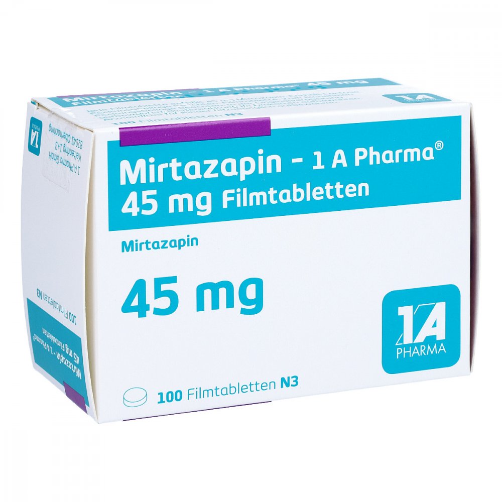 Das Produktfoto zeigt Mirtazapin-1a Pharma 45 Mg Filmtabletten (100 stk) PZN 00250719