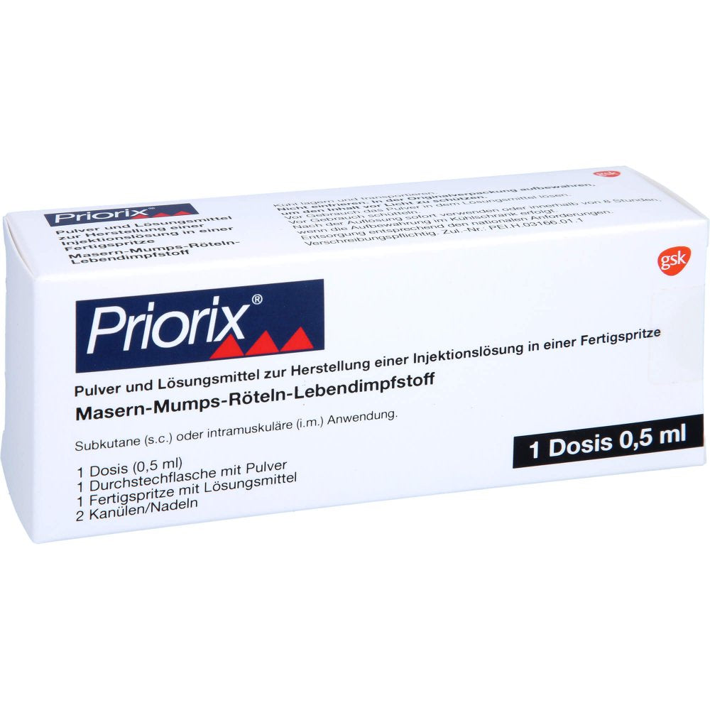 Das Produktfoto zeigt Priorix Masern Mumps Röteln P.U.Lm H.Inj.L.I.E.Fs. (1 stk) PZN 00258253