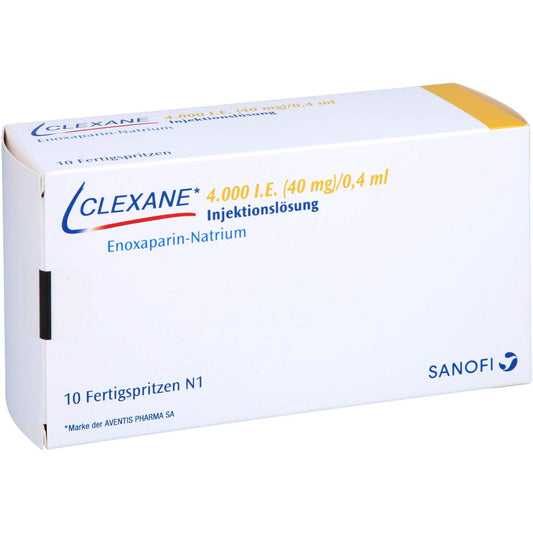 Das Produktfoto zeigt Clexane 4.000 I.E. 40mg/0,4ml Inj.-Lsg.I.E.F.-Sp. (10 stk) PZN 00264182