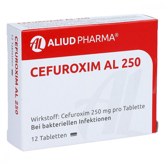 Das Produktfoto zeigt Cefuroxim Al 250 Tabletten (12 stk) PZN 00271302