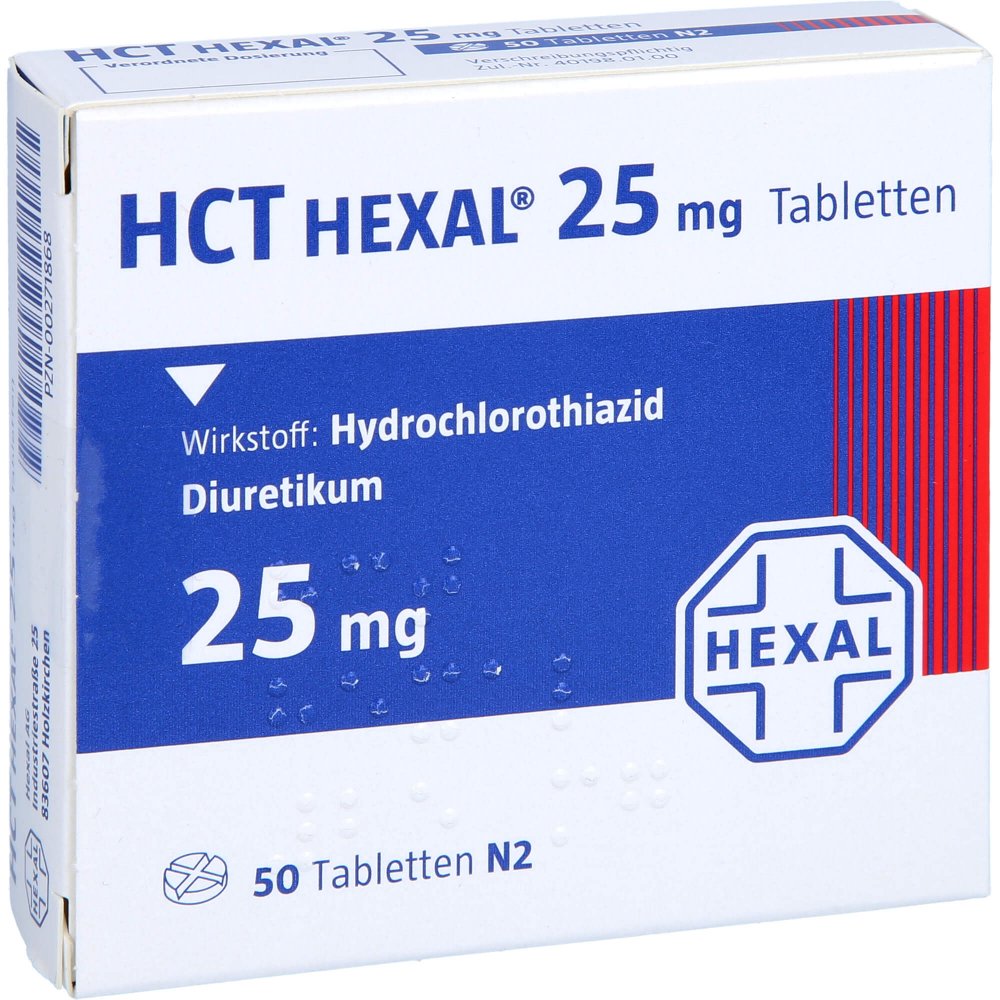 Das Produktfoto zeigt Hct Hexal 25 Mg Tabletten (50 stk) PZN 00271868
