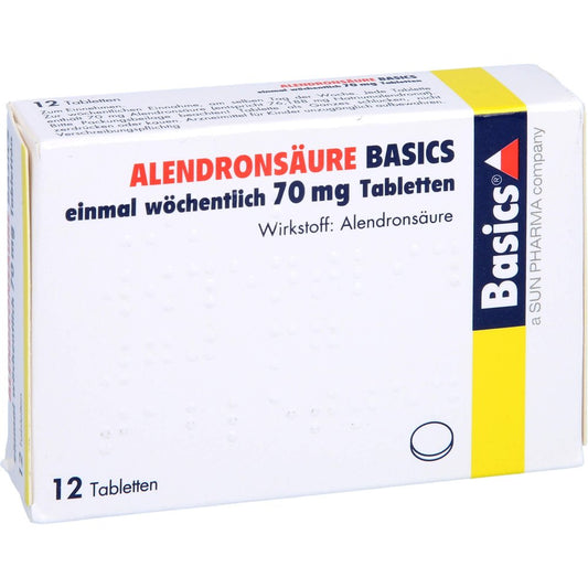 Das Produktfoto zeigt Alendronsäure Basics 70 Mg Tabl.1x Wöchentl. (12 stk) PZN 00276570